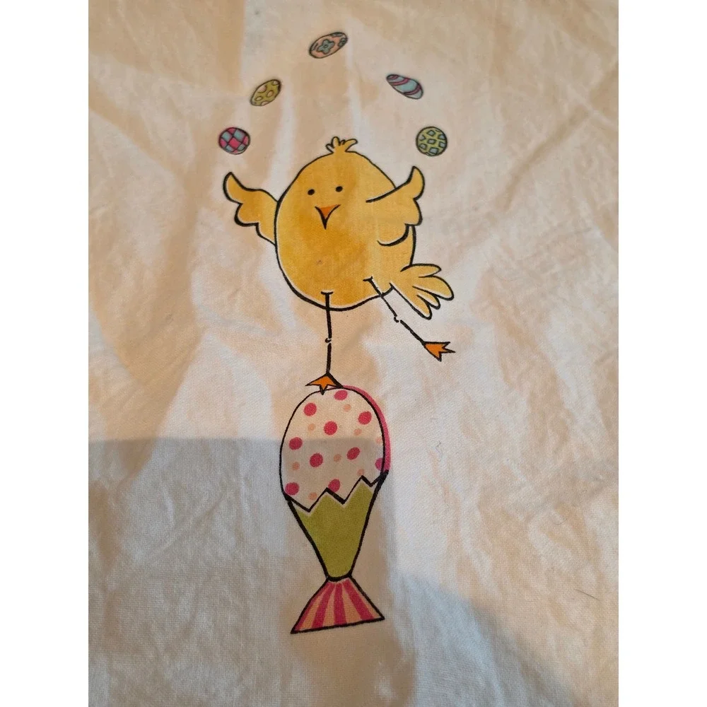 Ritz Easter Tea Towel White Cotton Juggling Chick Balancing on Egg Spring Decor